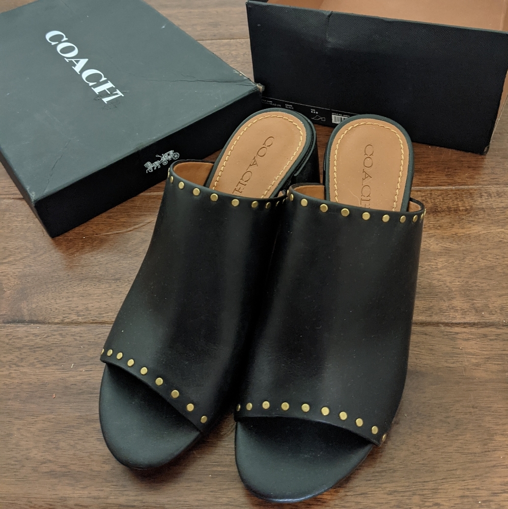 Coach 1941 black rivets heels mules